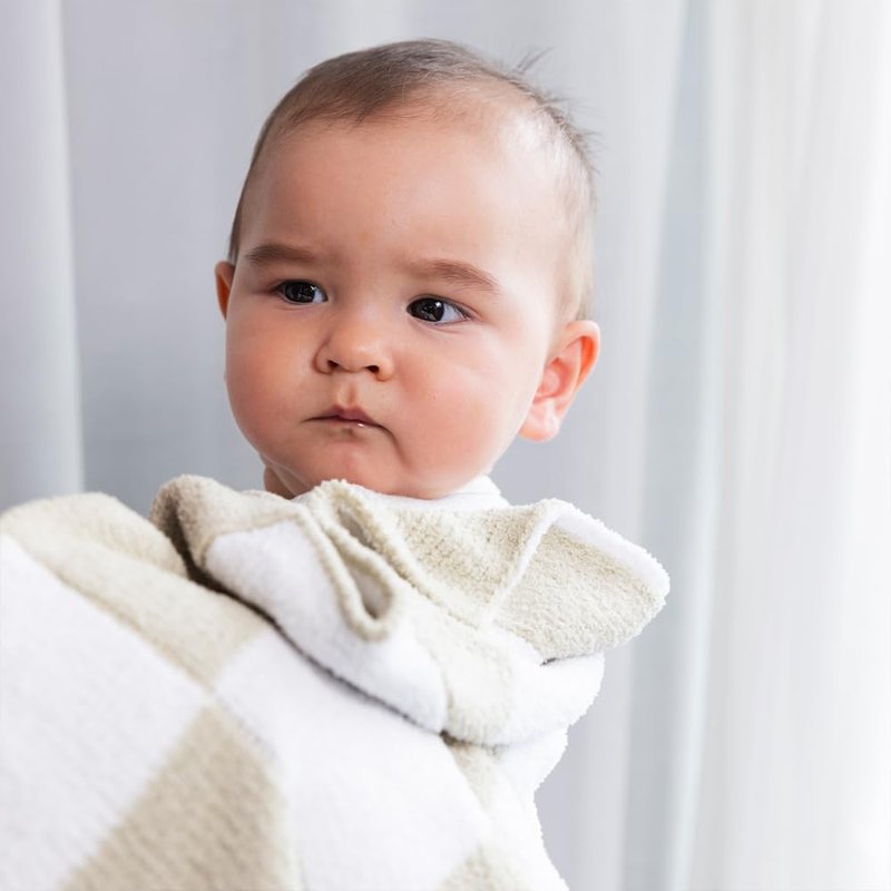 Living Textiles Taupe Check Chenille Knitted Soft Baby Blanket - Reversible Premium Cozy Fabric for Best Comfort - for Infant,Toddler,Newborn,Nursery,Boy,Girl,Throw,Crib,Stroller