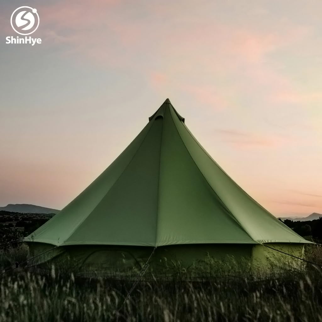 Canvas Bell Yurt Tent with Stove Jack, Waterproof Luxury 4 Season Tents for Family Outdoor Camping 100% Cotton Green Glamping Tents for Hunting, Partie, All Year Living (3M- 97 sq. ft yurt)