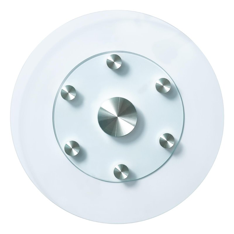 VEVOR 24 in Glass Lazy Susan Turntable, Tempered Glass Dining Table Centerpiece with 6 Rotating Wheels, 360° Smooth and Silent Spin Tabletop Rotating Tray, for Family Gatherings, Banquets & Weddings