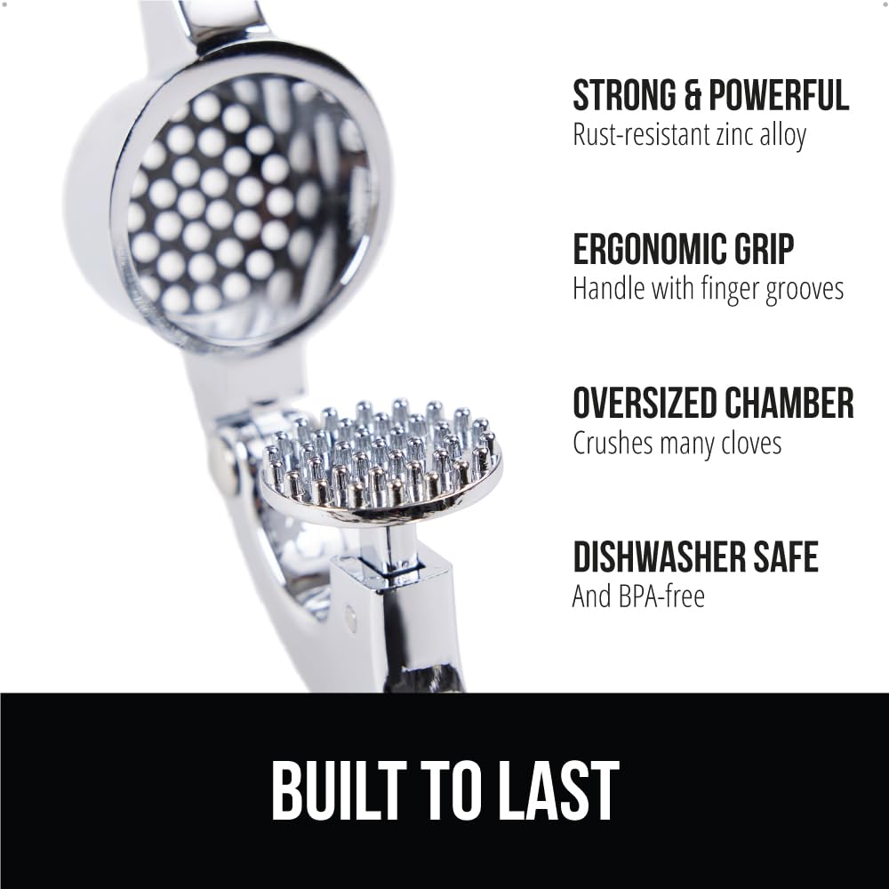 GORILLA GRIP Garlic Press and Peel Set, Heavy Duty Mincer Tool, Large Ergonomic Handle, Easily Mince and Crush Garlics, Ginger, Nuts, Seeds, Peeler Included, Peeling Cloves, Kitchen Gadgets, Mint