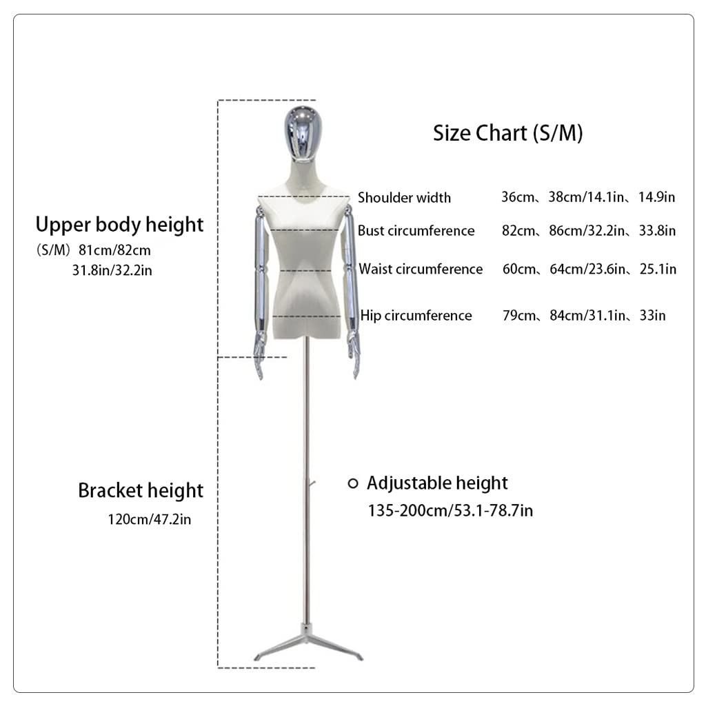 Adjustable Female Dress Form Mannequin with Tripod, Detachable Arms & Head – Elegant Clothing, Dress & Jewelry Display for Tailoring & Fashion Showcase, Premium Plated Finish