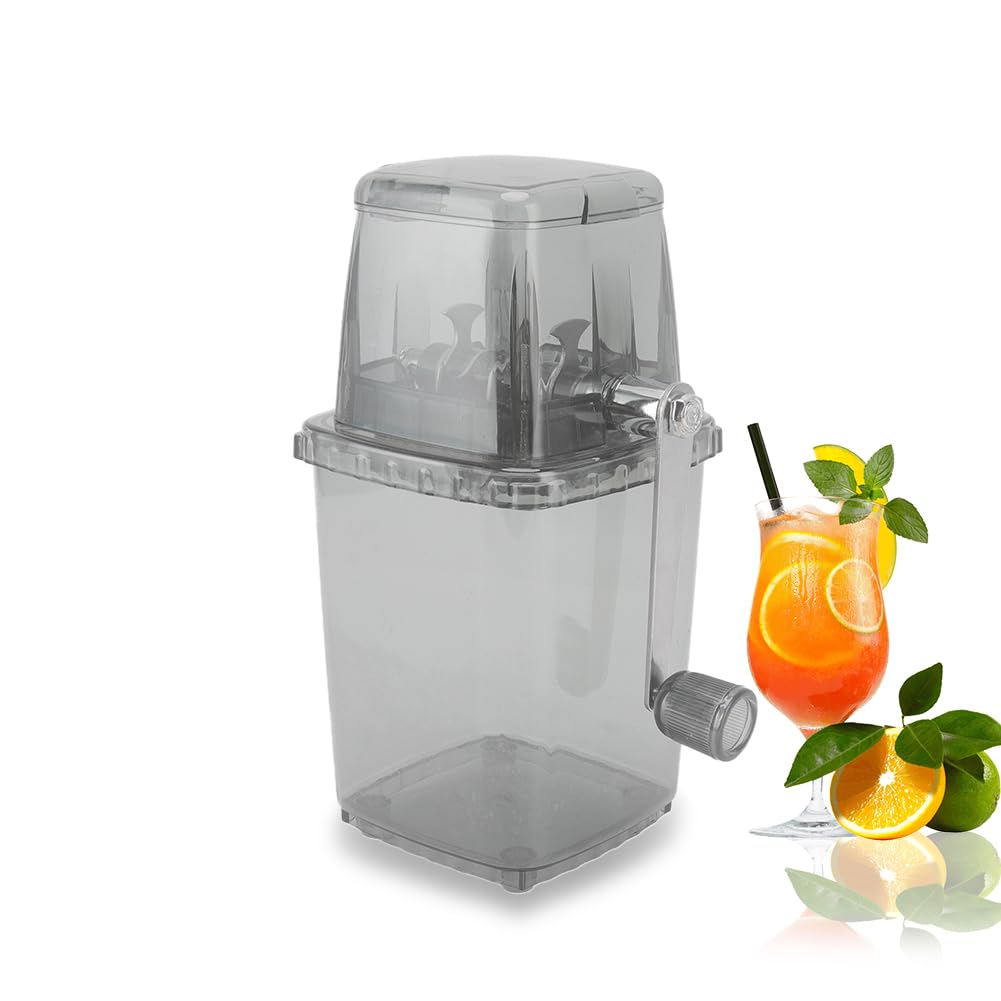 Leopacat Hand Crank Ice Crusher, Manual Hand Crank Operated Breaker, Portable Chopper Transparent Stainless Steel Breaker Making Drinks Machine for Fast Coarse Shaved Fine Chips Ho (Gray)
