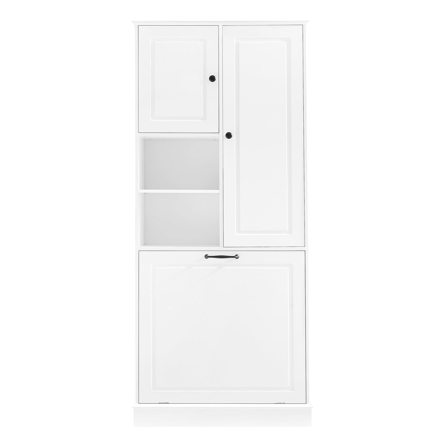 68" Tall Bathroom Storage Cabinet with Two Doors and Tilt-Out Laundry Hamper for Home Display Organizer, Adjustable Shelf, White