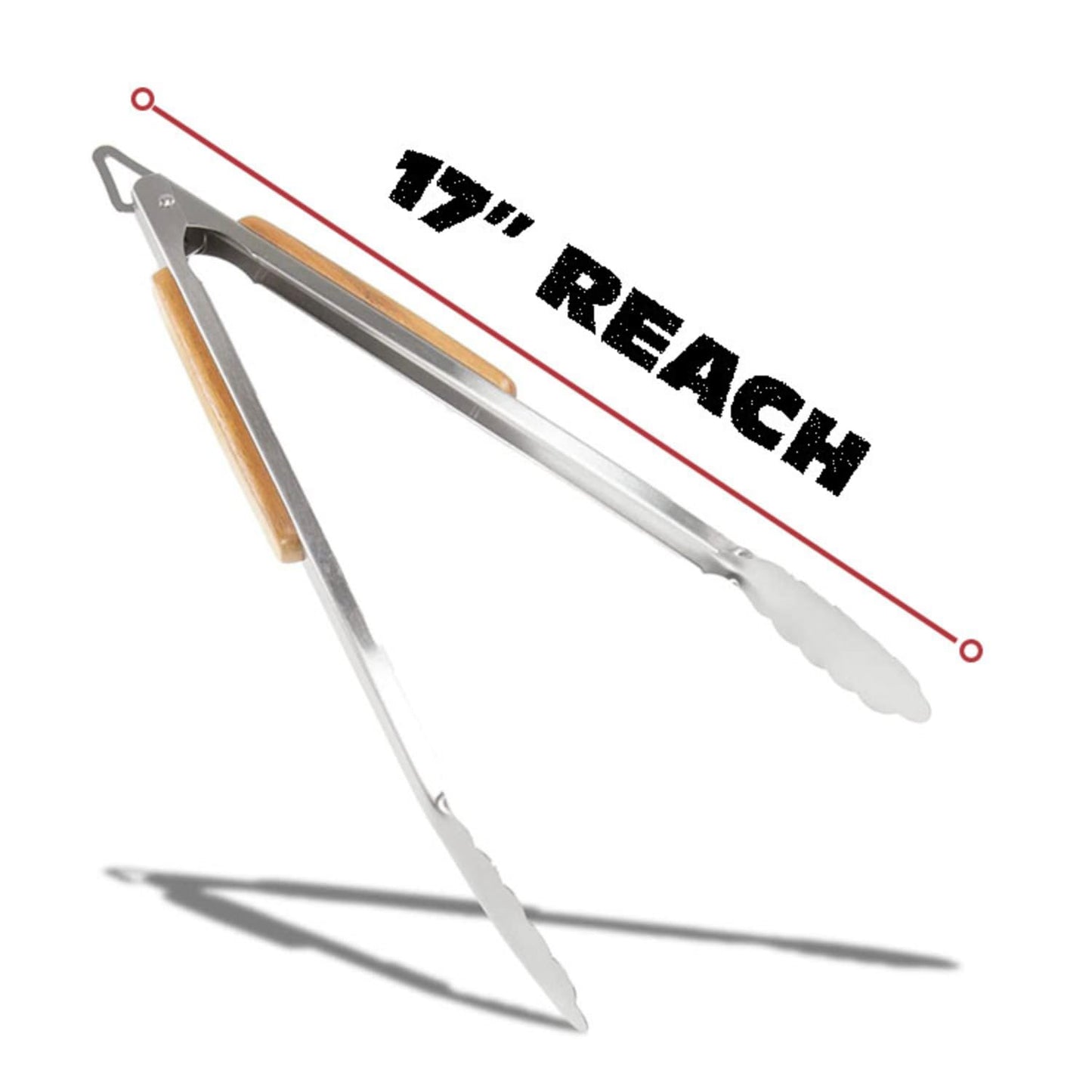 BBQ-AID Pro BBQ Tongs for Grill - 17" Professional Grade Barbecue Tongs for Cooking- Solid & Sturdy - Built with 304 Grade Stainless Steel and Acacia Wood - Heavy Duty Built to Last Kitchen essential.