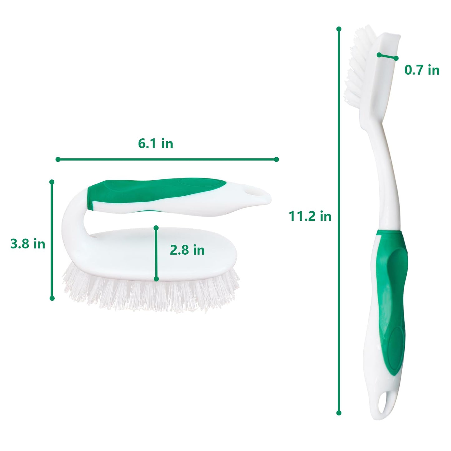 HileSwan Scrub Brush Set, 4 Pack Deep Cleaning Brush Kit - 2 Scrub Brush, 2 Tile & Grout Brush with Built-in Scraper, Household Commercial Scrubber for Floor, Shower, Pool Wall, Tub (Green)