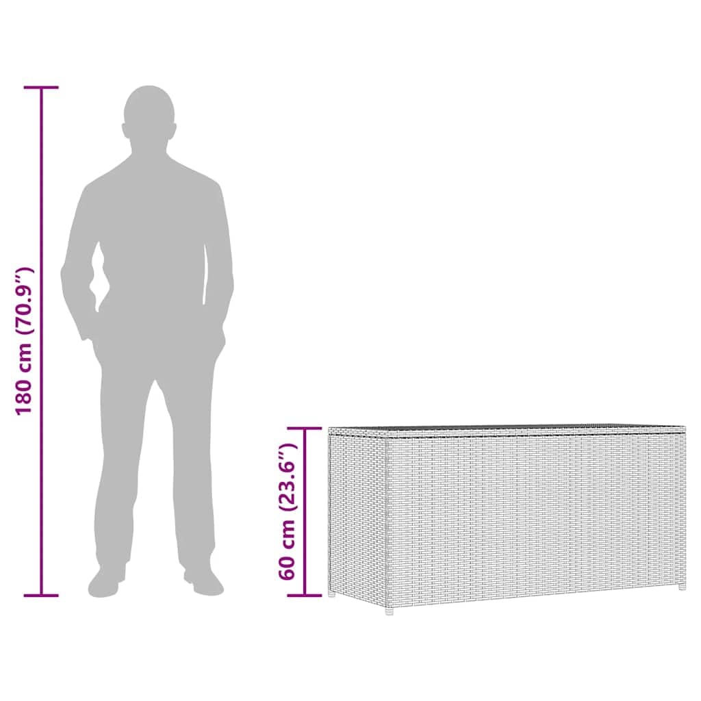 Faucqir Contemporary Brown Outdoor Storage Chest with Powder-Coated Steel and Synthetic Poly Rattan, 47.2 x 19.7 x 23.6 in, Gas Lift Lid, Patio Balcony Garden Deck Organizer
