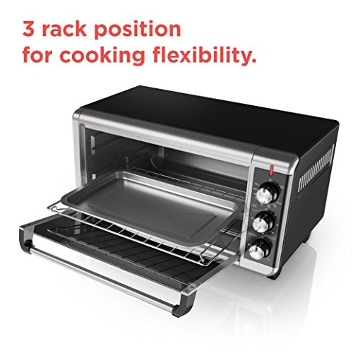 BLACK+DECKER TO3250XSBD 8-Slice Extra Wide Convection Countertop Toaster Oven, Includes Bake Pan, Broil Rack & Toasting Rack, Stainless Steel/Black