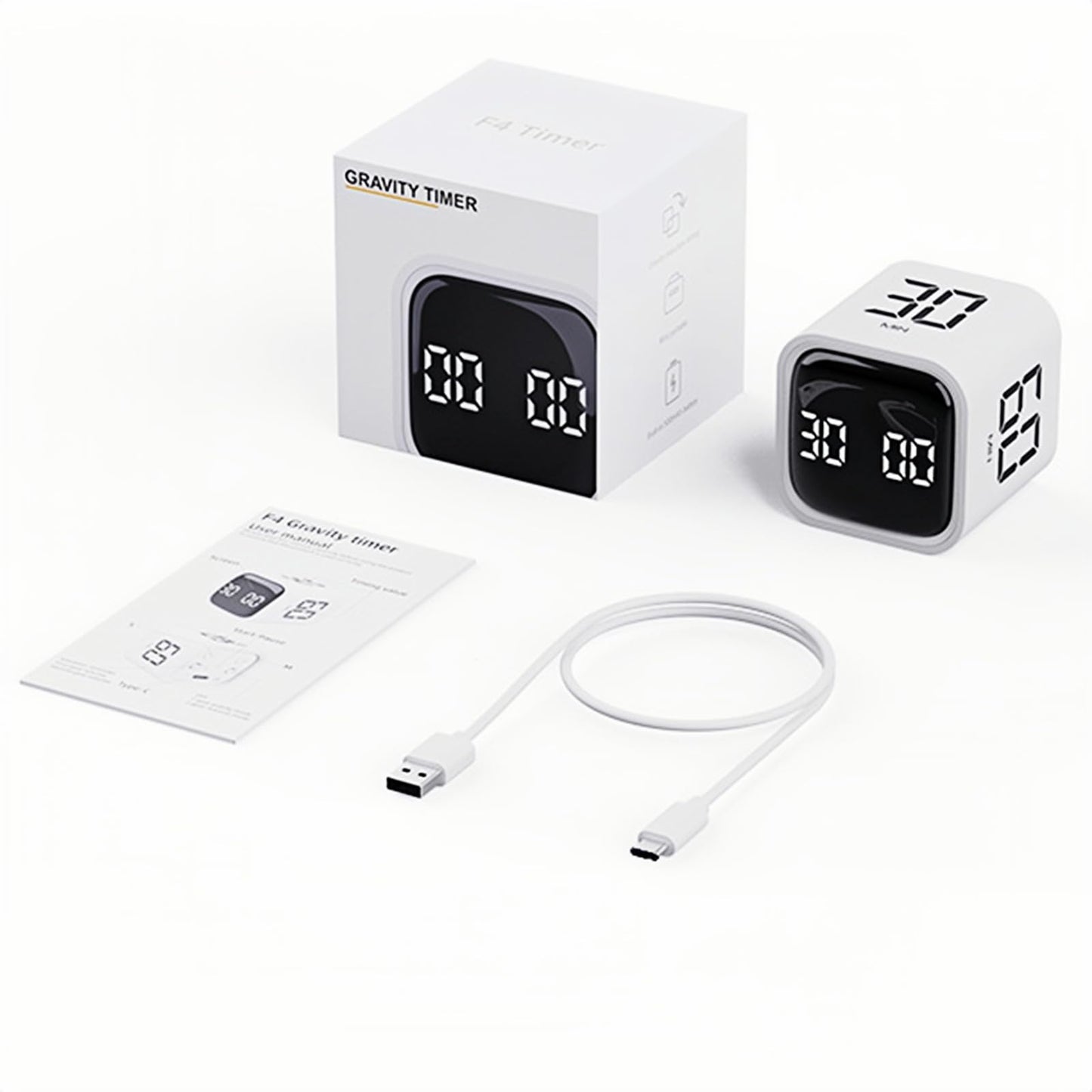Teknoluzor Digital Cube Pomodoro Timer Desk Rechargeable Productivity Timer 5/10/30/60min & Custom Countdown, Vibration & Adjustable Sound Alarm,for Task Work Kitchen ADHD Kids Studying (Black)