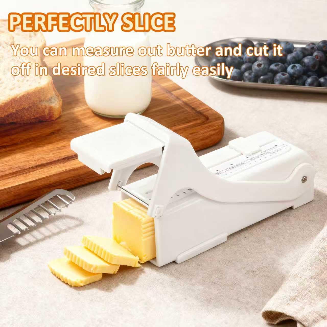 ZxlFiersp Butter &Cheese Cutter, Adjustable thickness Stainless Steel Wire Cheese Slicer,Butter Slicer for Squares,Multipurpose Handheld Food Measuring Dispensers For Block Cheese, Butter,Soft Foods