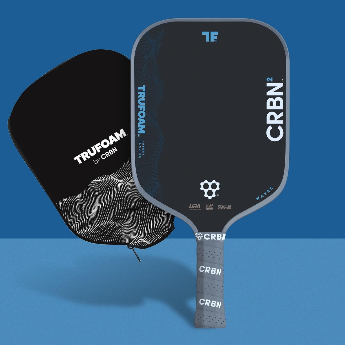 CRBN Pickleball - TruFoam Waves Paddle - Square - Carbon Fiber Pickleball Paddle - 100% Foam Core Designed for Maximum Power, 14mm