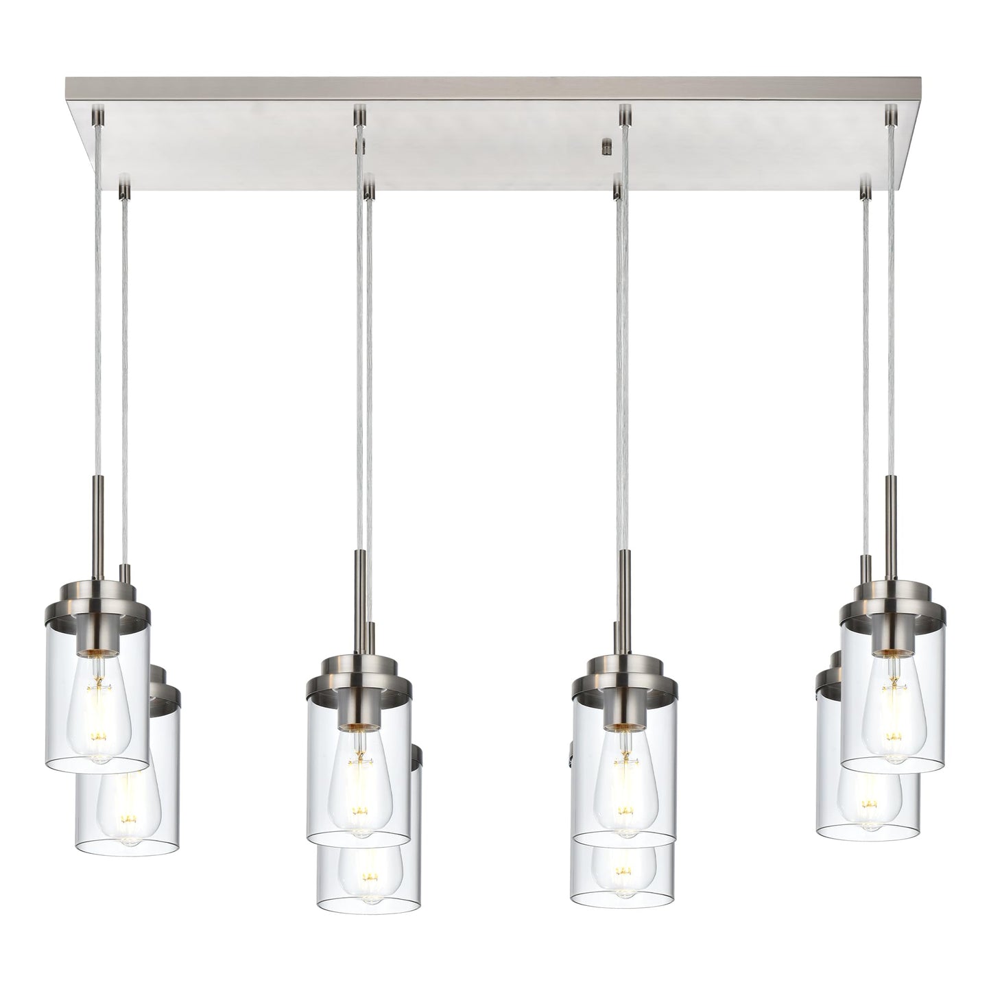 BONLICHT 8 Light Farmhouse Chandelier for Dining Room, Modern Industrial Foyer Linear Pendant Light Traditional Brushed Nickel Kitchen Island Lighting Fixture Hanging Ceiling Lights with Clear Glass