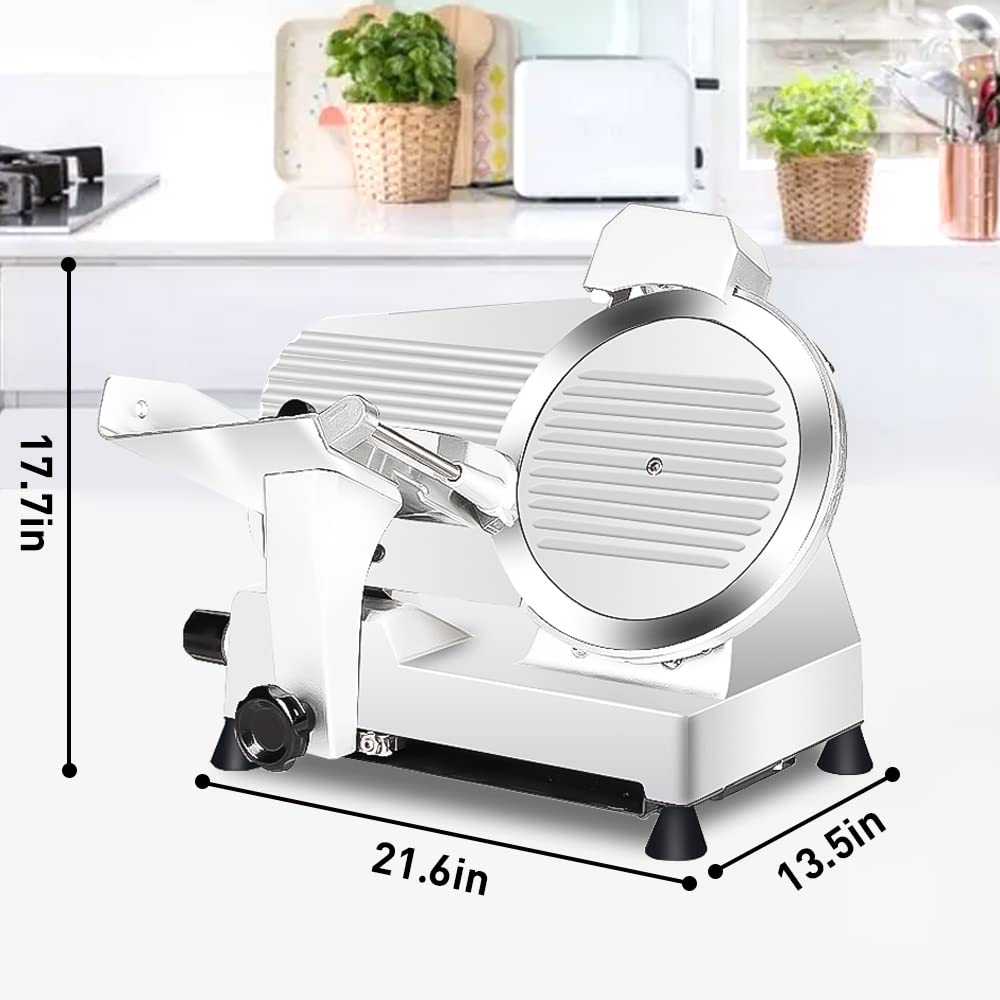 Meat Slicer10-inch 340W Home Use and for Commercial Electric Food Slicer with Chromium-plated Steel Blade and Built-in Sharpening Stone Easy to Clean Adjustable Thickness Cuts Meat Bread and Cheese