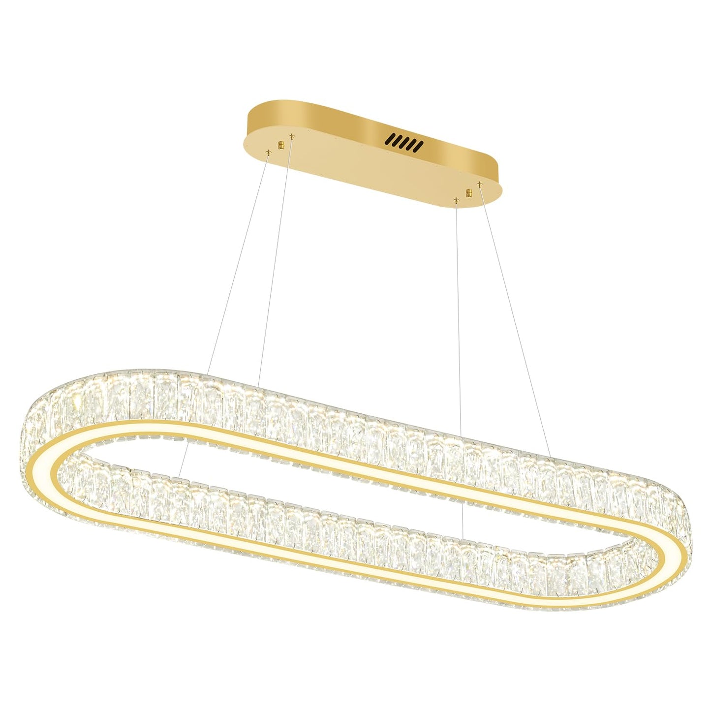 IDEQUY Gold 40in Crystal Ring Chandeliers for Dining Room Dimmable Linear Oval Crystal Ring Pendant Light for Kitchen Island 1 Linear Chandelier LED Acrylic Pendant Lighting