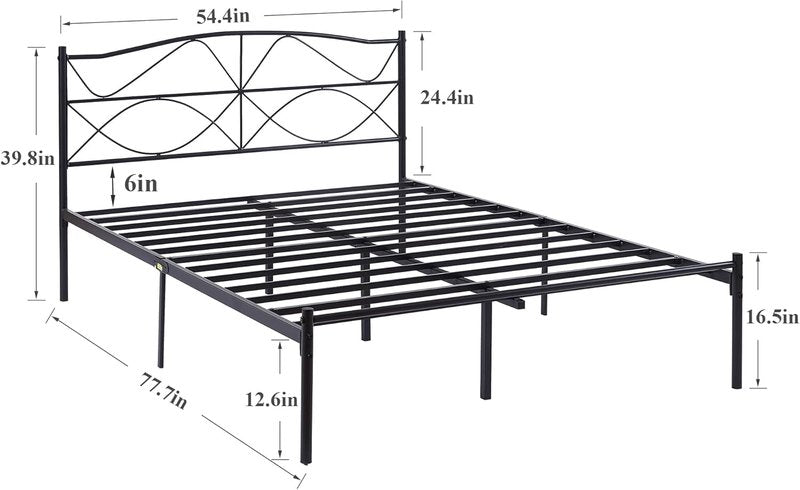 VECELO Full Size Bed Frame, Metal Bed Platform with Headboard, Sturdy Steel Slats Support, No Box Spring Needed/Noise-Free,Easy Assembly, Black