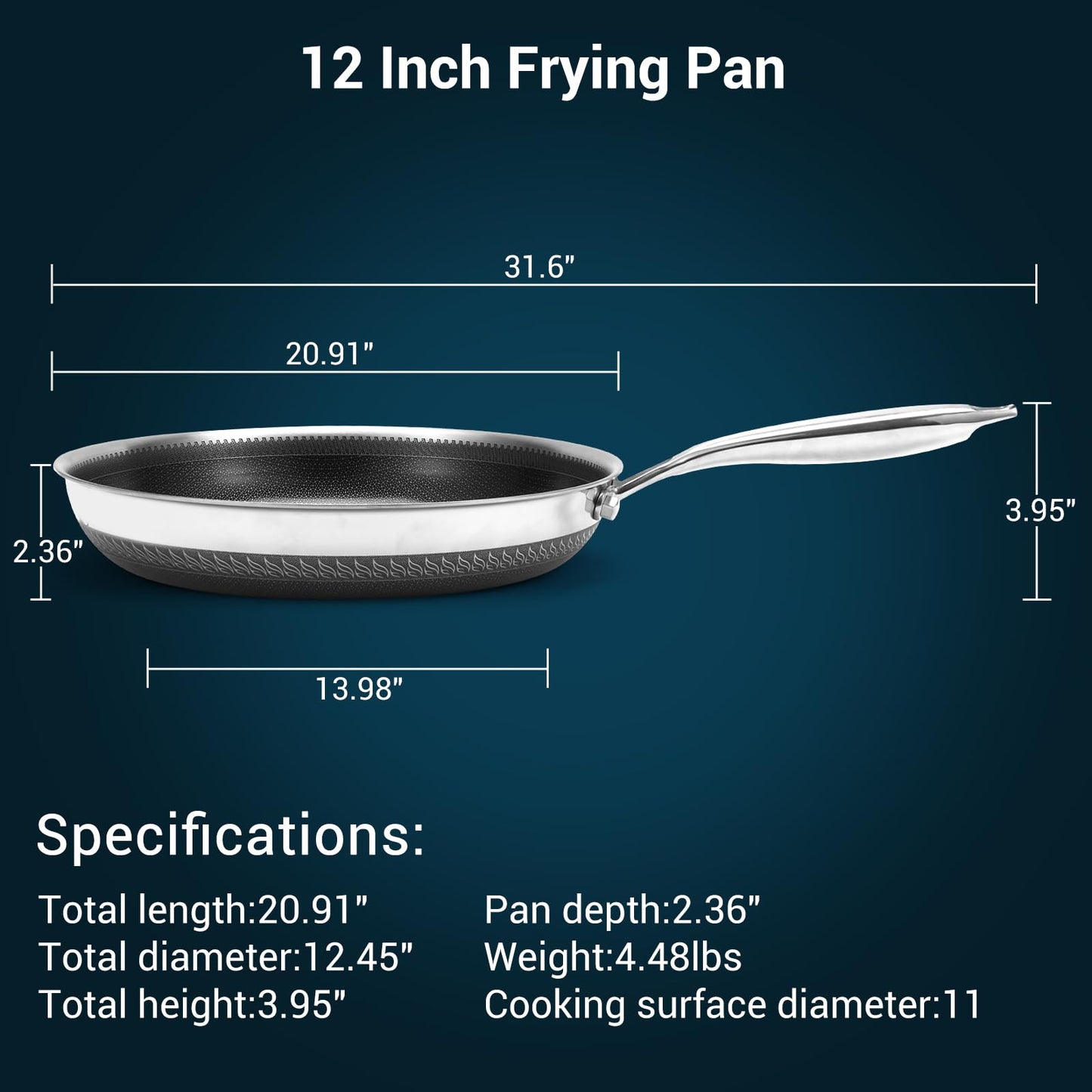 Legacy Culinaryware 12 Inch Tri-Ply Stainless Steel Hybrid Frying Pan with Lid - Ceramic Nonstick Skillet, Induction & Oven Safe 600°F, PFAS/PFOA Free Professional Clad Cookware