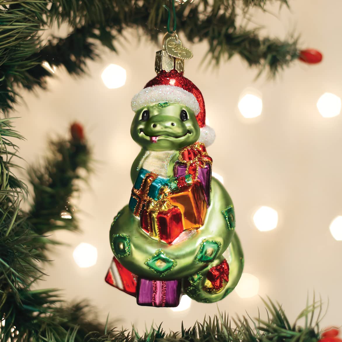 Old World Christmas Santa Snake Glass Blown Ornament for Christmas Tree, Handcrafted Holiday Decoration, Santa Collection