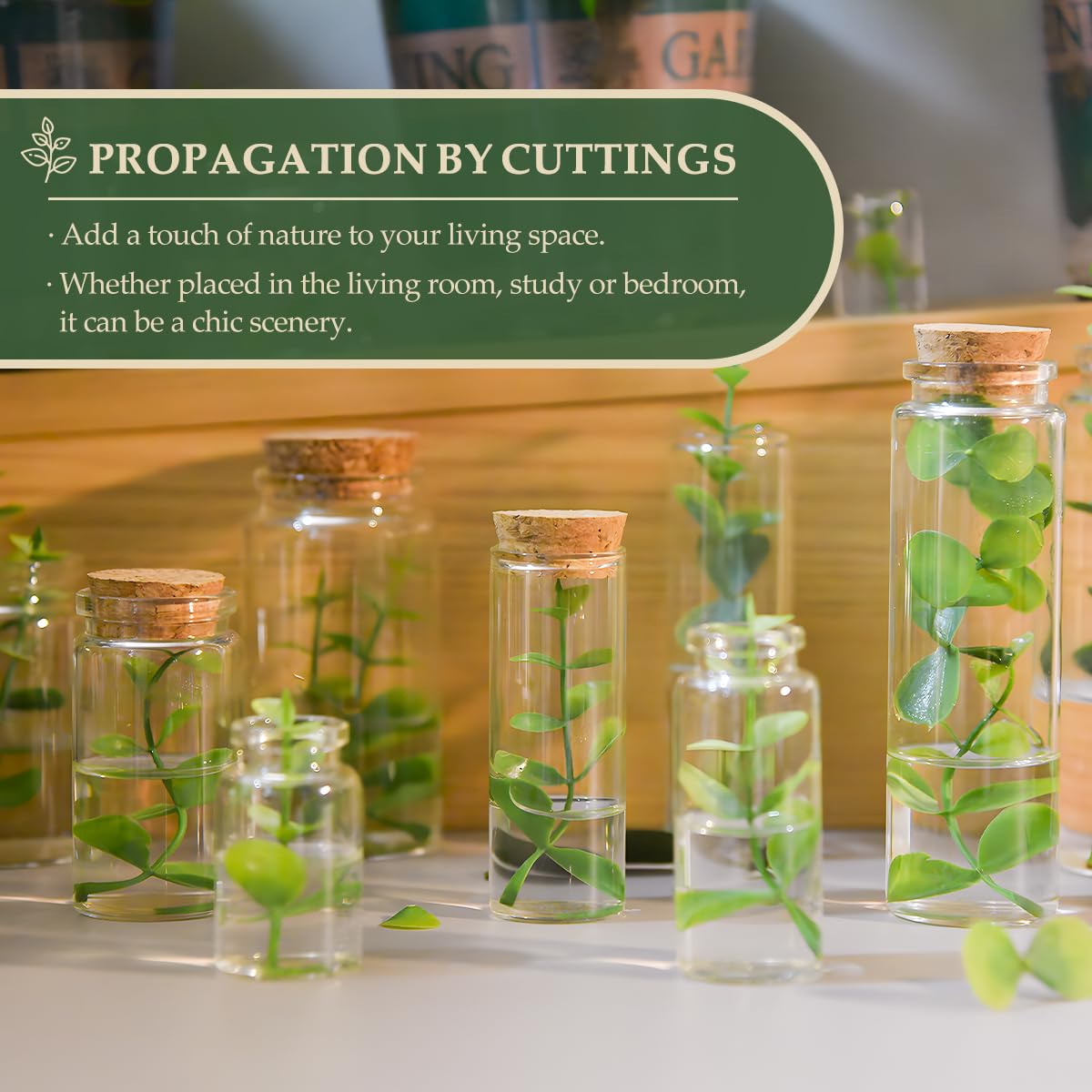 9-Pack 1.7 oz (50 ml) Glass Bottles with Cork Stoppers – for Spell Bottles, Spice Jars, DIY Party Favors, Travel Memories & Plant Propagation – Empty Recyclable Containers for Crafts, Kitchen,Décor