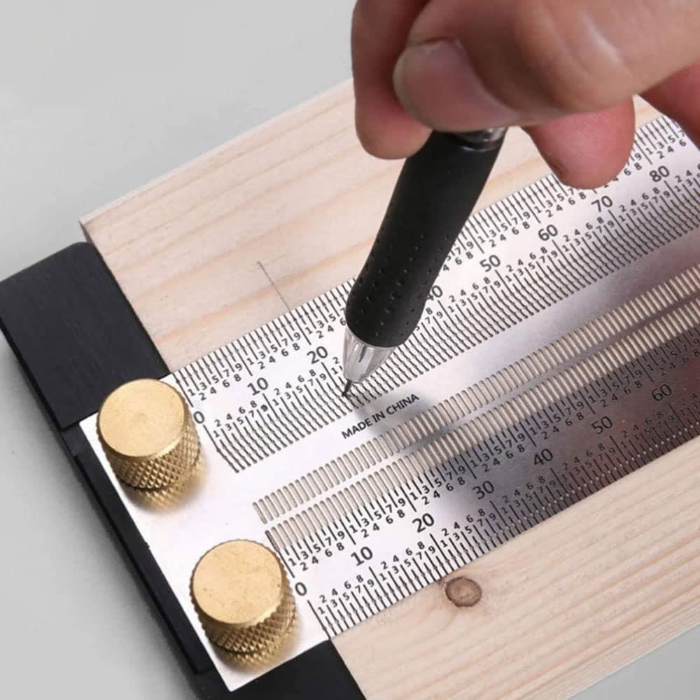 Smgda Precision Marking T-Rule Stainless Steel T Square with Mechanical Pencil & 0.5mm Refill Scribing Line Ruler for Marking or Measuring, for Carpenters, Designers, Architects, Engineers 300mm