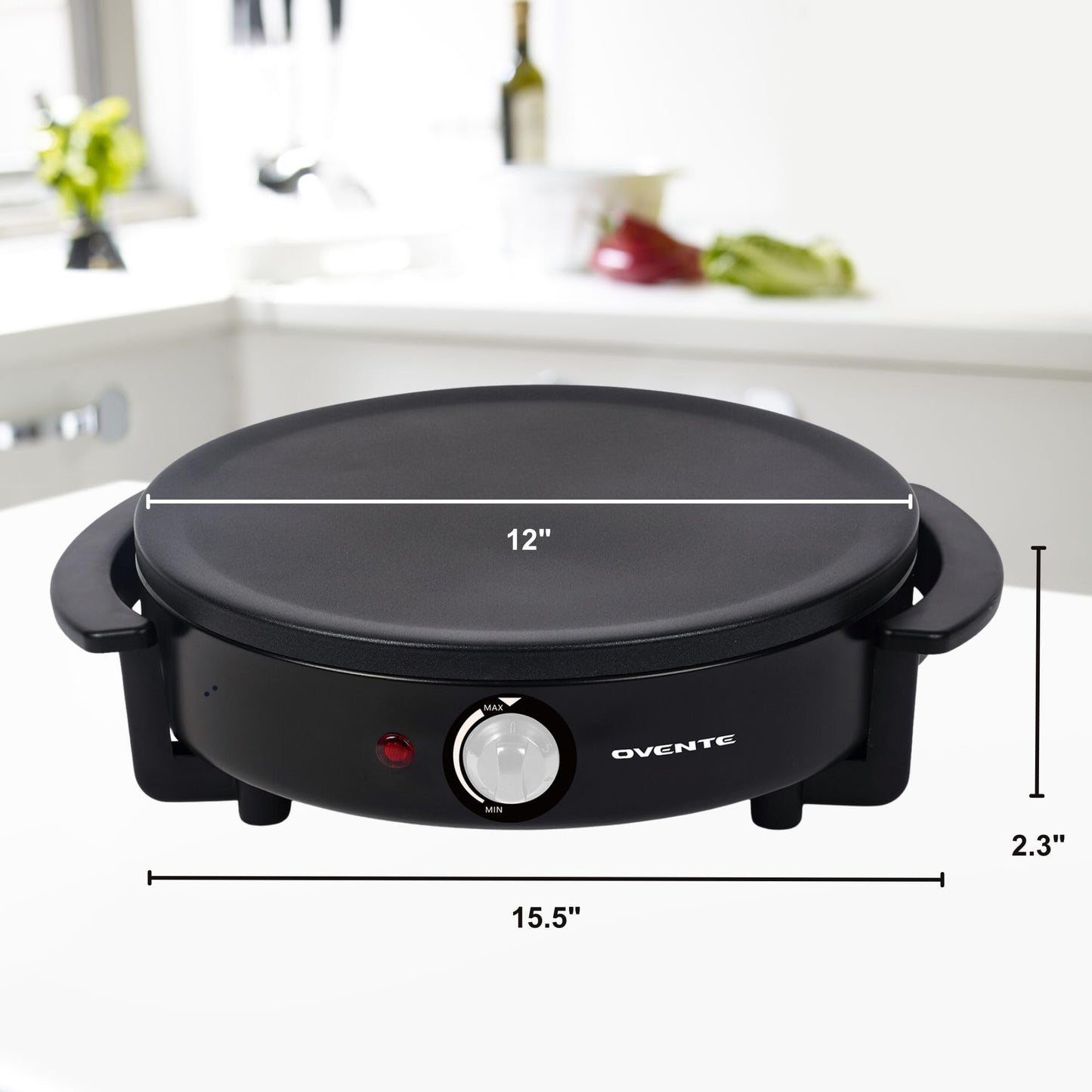OVENTE 12-Inch Electric Crepe Maker & Griddle – Nonstick Hot Plate with Adjustable Temperature, LED Indicator, Batter Spreader & Spatula, Black CRM1122B