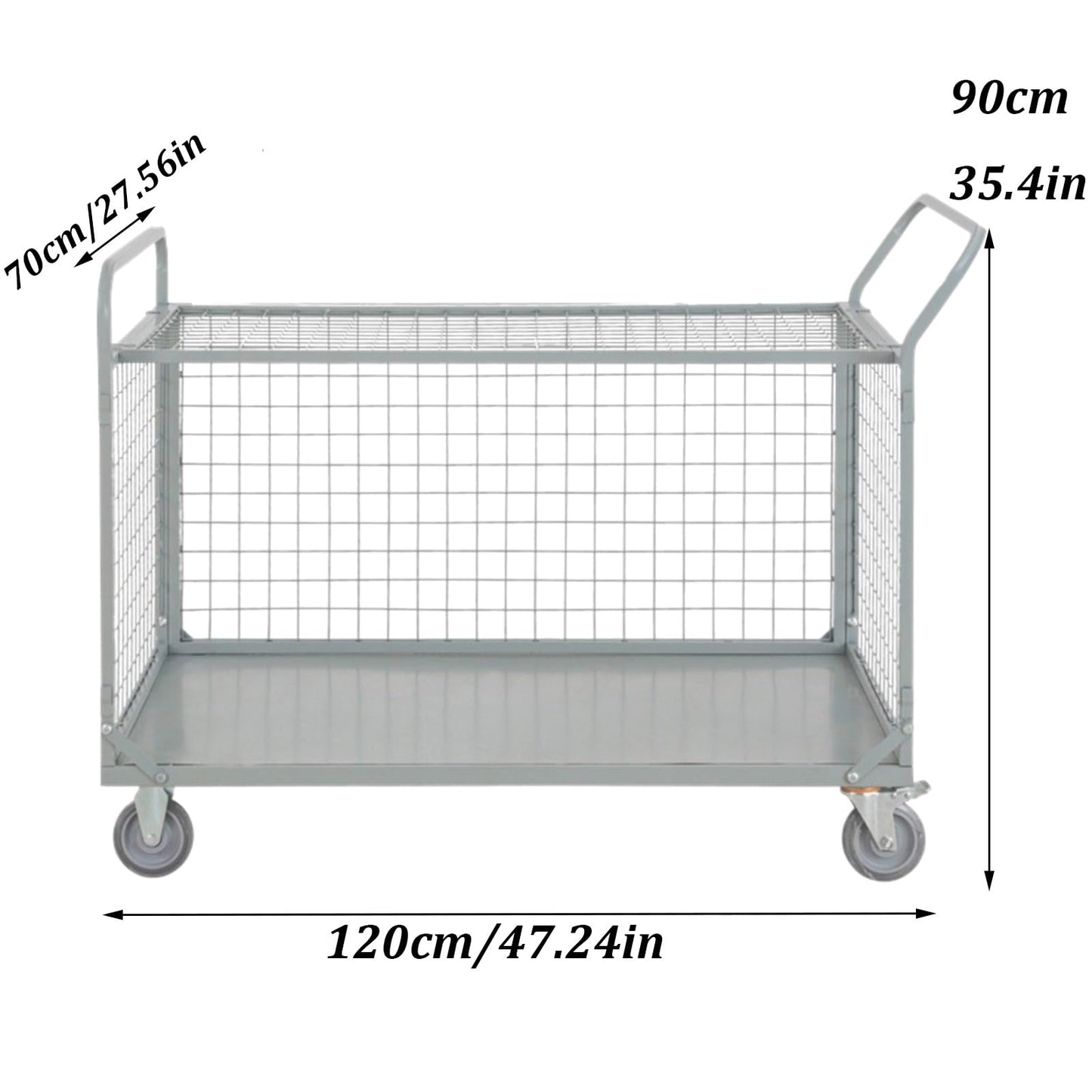 Heavy Duty Foldable Platform Cart with Cage, 2000 LBS Capacity, Ideal for Warehouse Supermarkets and Multipurpose Use