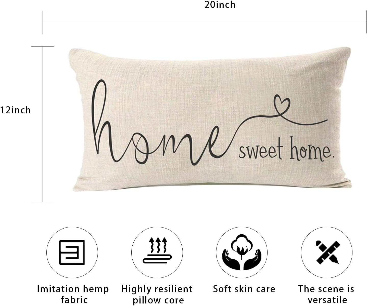 MFGNEH Home Sweet Home Quotes Farmhouse Pillow Covers 12x20 Inch Decorative Lumbar Throw Pillow Case