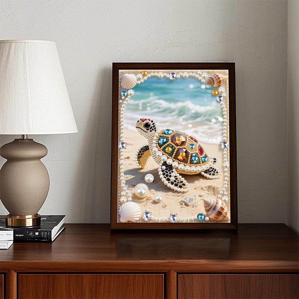 Kulvci Sea Turtle DIY 5D Pearl Painting Kit, Diamond Painting Kit for Adults Beginner, Bead Art Kits All-Pearl Dot Painting for Wall Decor, Creative Stress Relief Gift Home Decor,12 × 16 inch