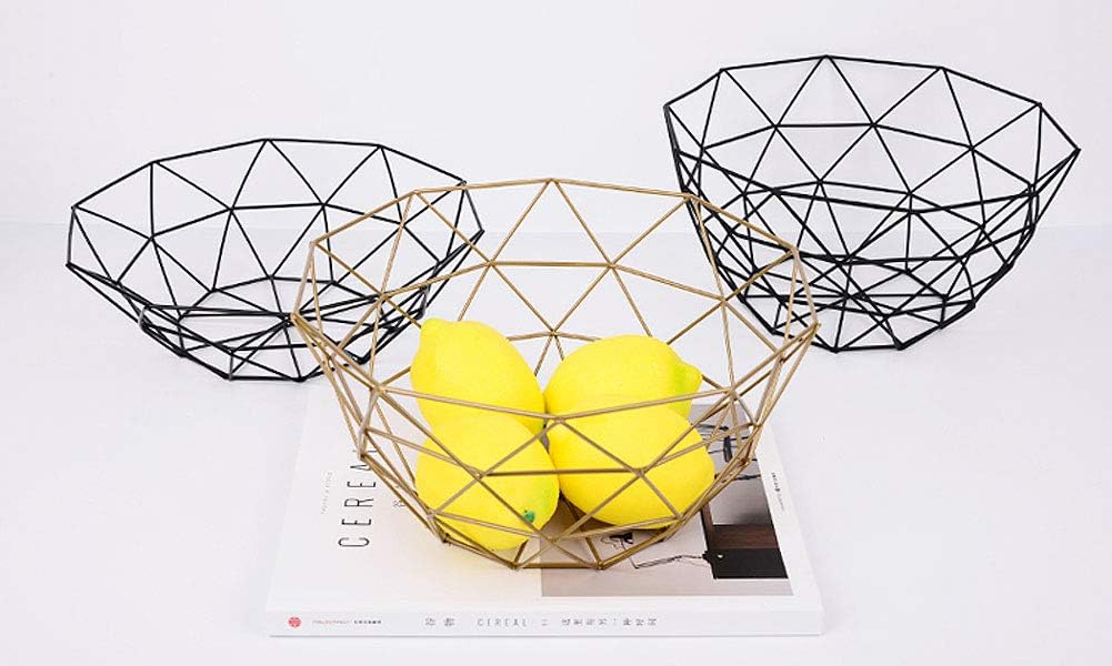 Geometric Metal Wire Fruit Bowl, Iron Arts Fruit Storage Basket for Kitchen Counter (Black, Large)