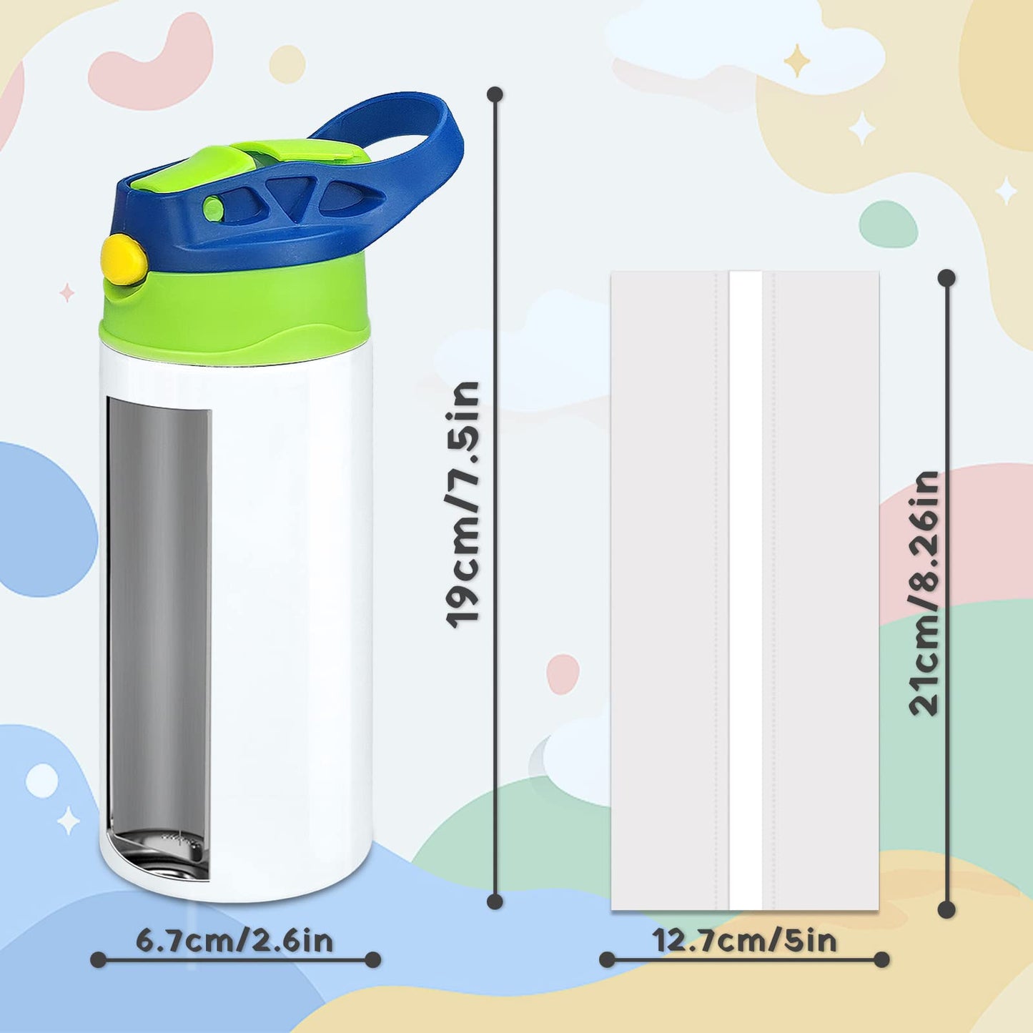 XccMe Kids Sublimation Tumbler,12 PACK 12oz Stainless Steel Sublimation Sippy Cup,Double Wall Insulated Kids Tumbler with Handle,Spill Proof lid,Shrink Films,Silicone Bottoms,for Water,Drinks