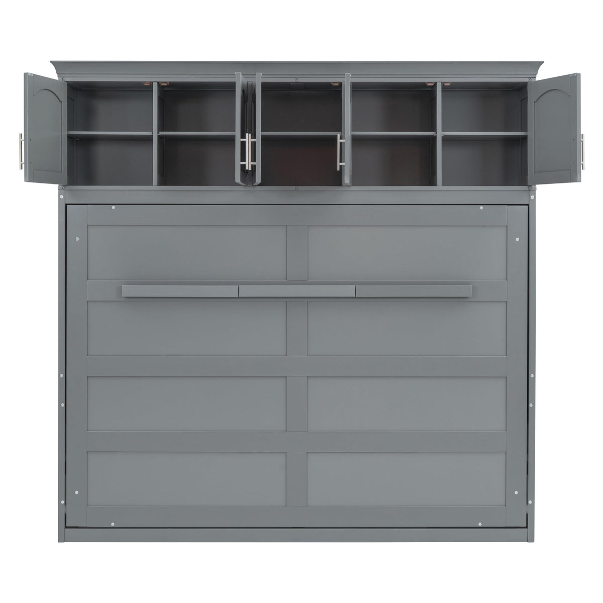 Ball & Cast Queen Size Murphy Bed Wall Cabinet Bedframe,can be Folded,Hideaway Chest with Top Storage Lockers,Wood Platform Furniture for Guest Room,Study,Office,Gray