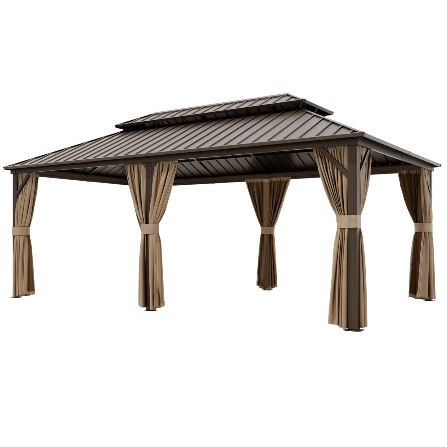 COOS BAY 12x20 Hardtop Gazebo with Aluminum Frame, Galvanized Steel Roof with UV Protection for Patio, Backyard, Garden, Outdoor Events, Dark Brown/Tan