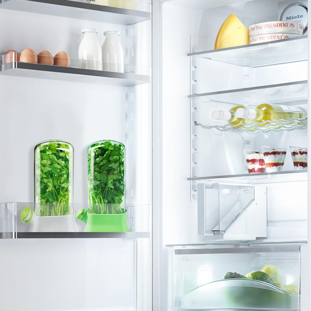 orimetre Herb Keeper for Refrigerator – Lettuce & Cilantro Container, Fresh Vegetable Saver Pod, Storage Bottle & Fresh-Keeping Box for Spinach, Asparagus, Celery, Mint (White)