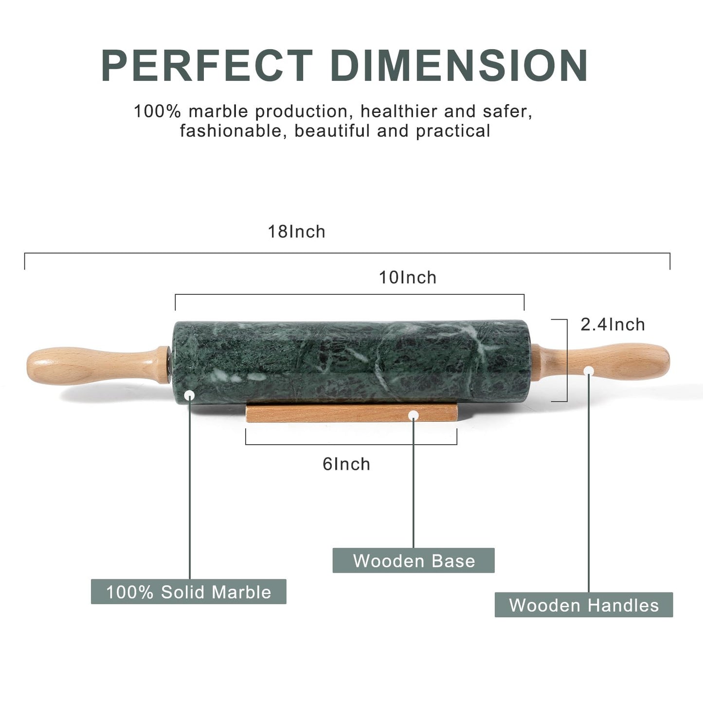 Koville Indian Green Marble Rolling Pin, Non-Stick Stone Dough Roller, 18 Inch Rolling Pin for Baking,Pasta, Dumpling, Ravioli, Fondant,Pie Crust, Kitchen Baking Pastry Tools, Kitchen Essential