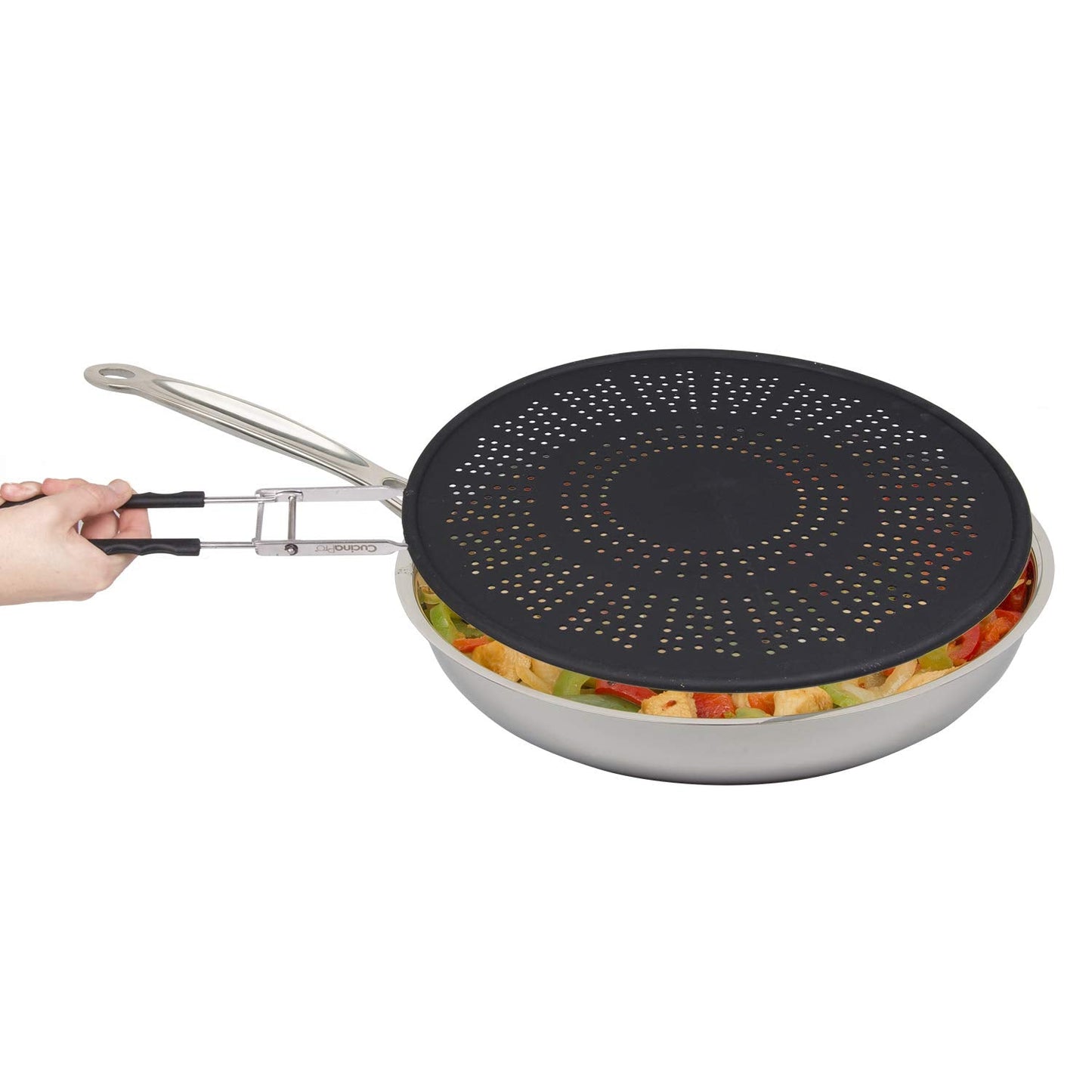 XL 11.5" Silicone Splatter Screen Shield- Multi Use Pan Cover with Foldable Handle & Built in Water Strainer- Protect from Oil, Grease with Shield Guard- Fits Most Kitchen Frying Pans, Heat Resistant