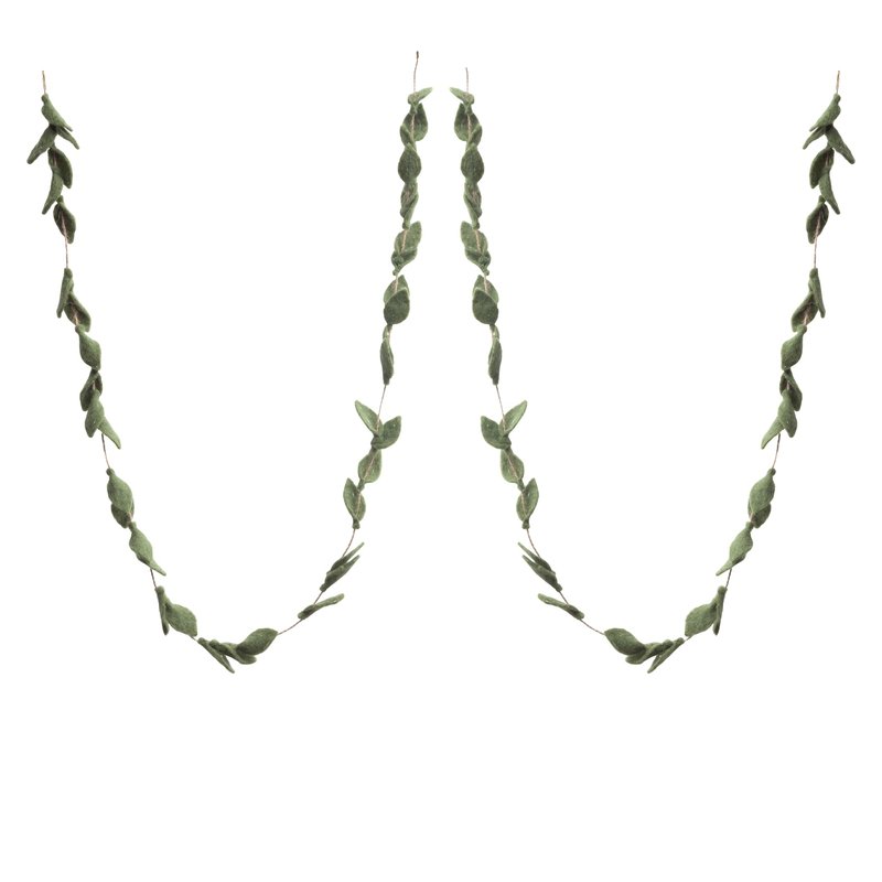 Glaciart One Felt Leaves Garland (2Pcs) - Faux Greenery for Living Room, Bedroom - Natural New Zealand Wool, Hand Felted in Nepal - Suitable for Christmas, Thanksgiving, Wedding Decorations - 6ft.