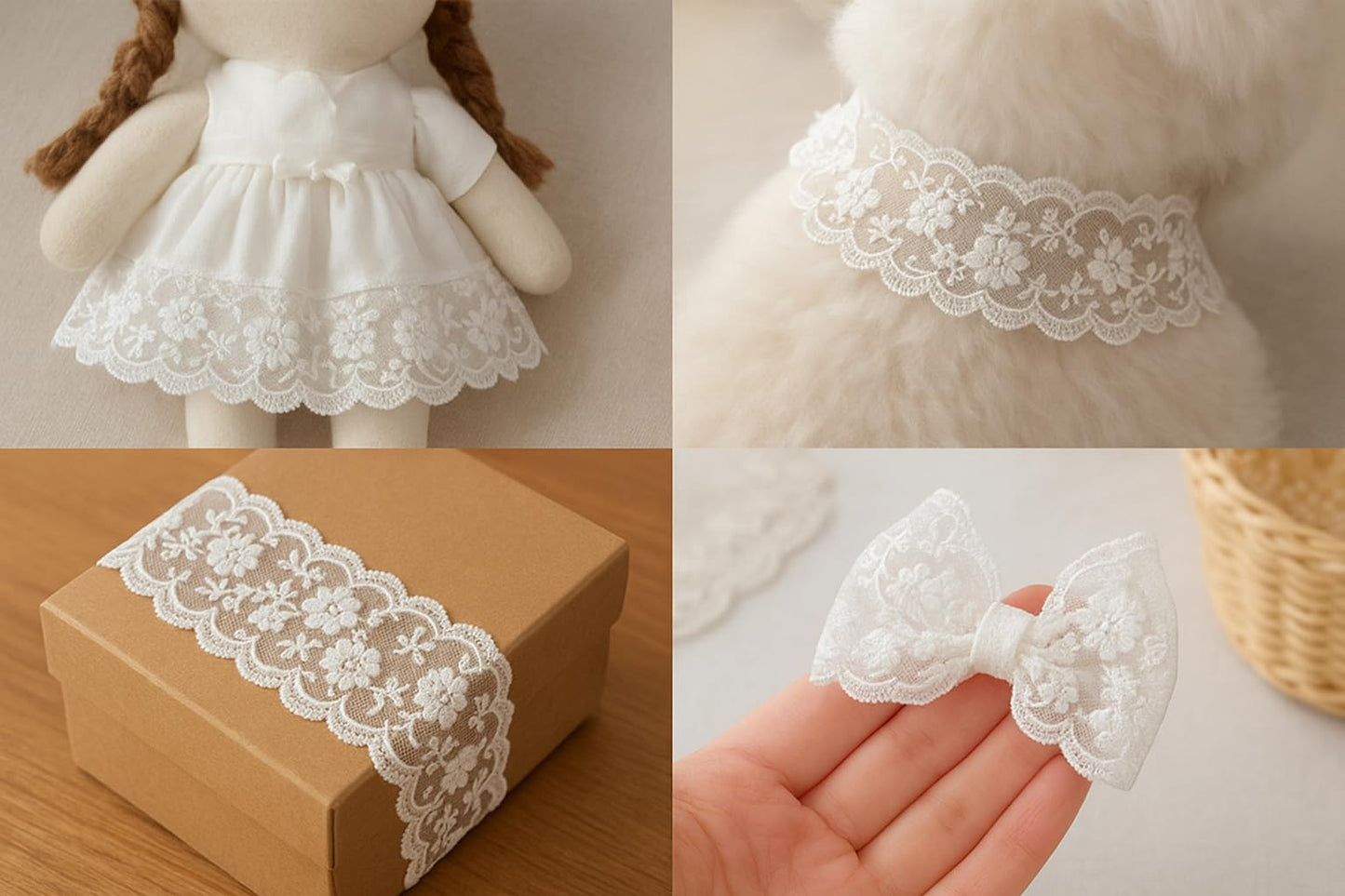 5 Yards White Floral Lace Trim with 25g Rhinestones, Bridal Applique Sewing Kit for Wedding Dress, Veil, Gift Box & DIY Crafts (Ivory)