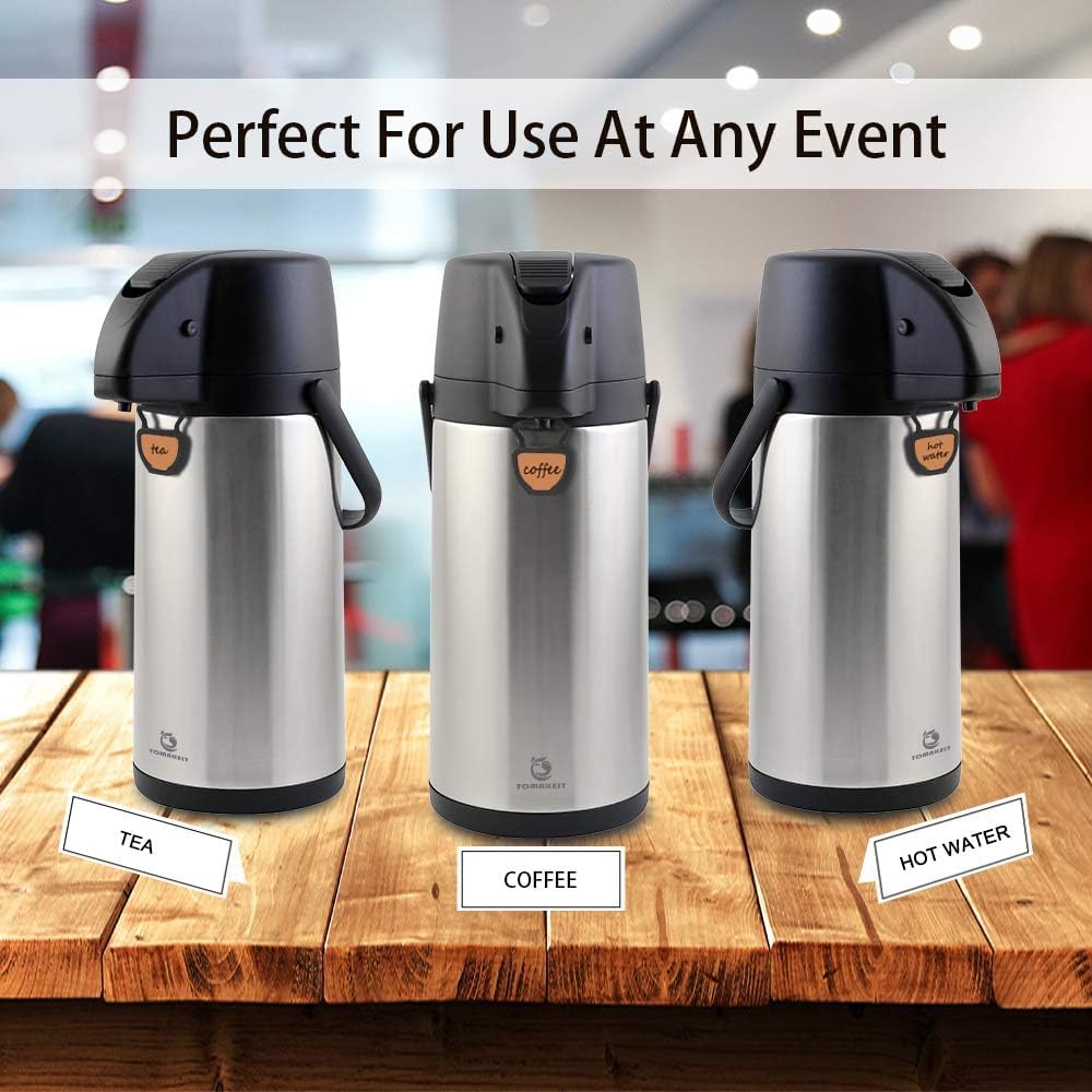 TOMAKEIT Airpot Coffee Dispenser Thermal with Pump,3L/102 Oz Insulated Stainless Steel Large Airpot Coffee Carafe Lever Action for Hot/Cold Water,Thermal Carafe for Hot Cocoa for Parties