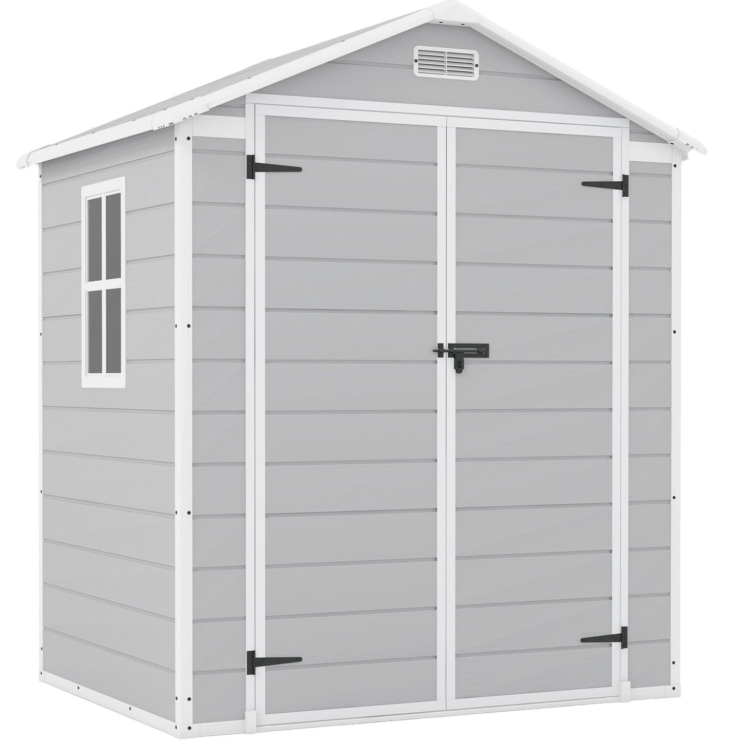 Patiowell 6x4 FT Resin Outdoor Storage Shed with Floor, Plastic Storage Shed with Lockable Door, Outside Shed Perfect to Store Patio Furniture, GardenTools Bike Accessories, Lawn Mower, Light Gray
