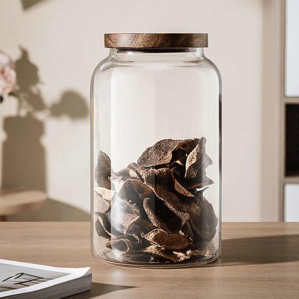 WINAKUI Large Glass Jars with Airtight Wooden Lid, Food Storage Glass Canister, Clear Cereal Storage Container for Flour, Sugar, Coffee Beans, Snack (67 FL OZ (2000ml))