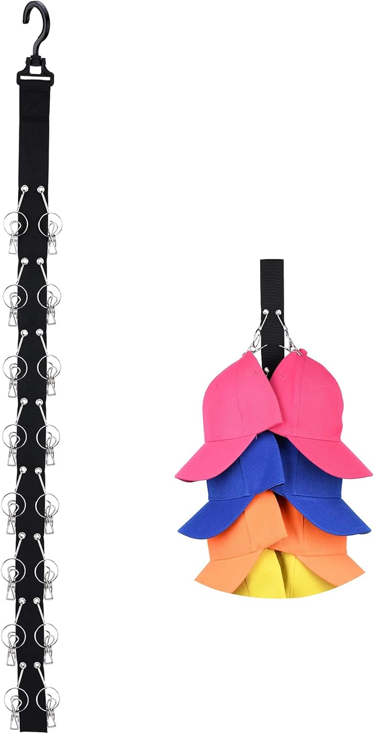 Closet Hanging Cap Organizer, 16 Baseball Cap Rack, Closet Hook Hat Storage Organizer (1 Pack)