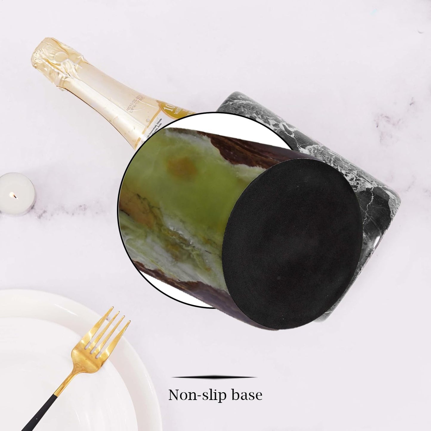 TheWolfard Champagne & Wine Cooler Bucket with Polished Interior – Non-Slip Scratch-Proof Pad, Marble Utensil Holder for Kitchen, Bar & Housewarming Gifts (Multi Green)