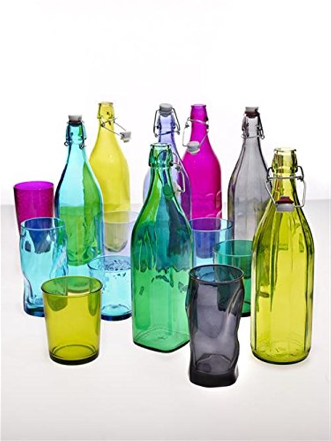 Bormioli Rocco Giara Beverage Bottle with Clamp Lid, 33.75 oz - Leakproof Glass Container for Homemade Juices & Dressings - Stylish Drinkware Storage for Kitchen/Restaurant - Made in Italy (Blue)