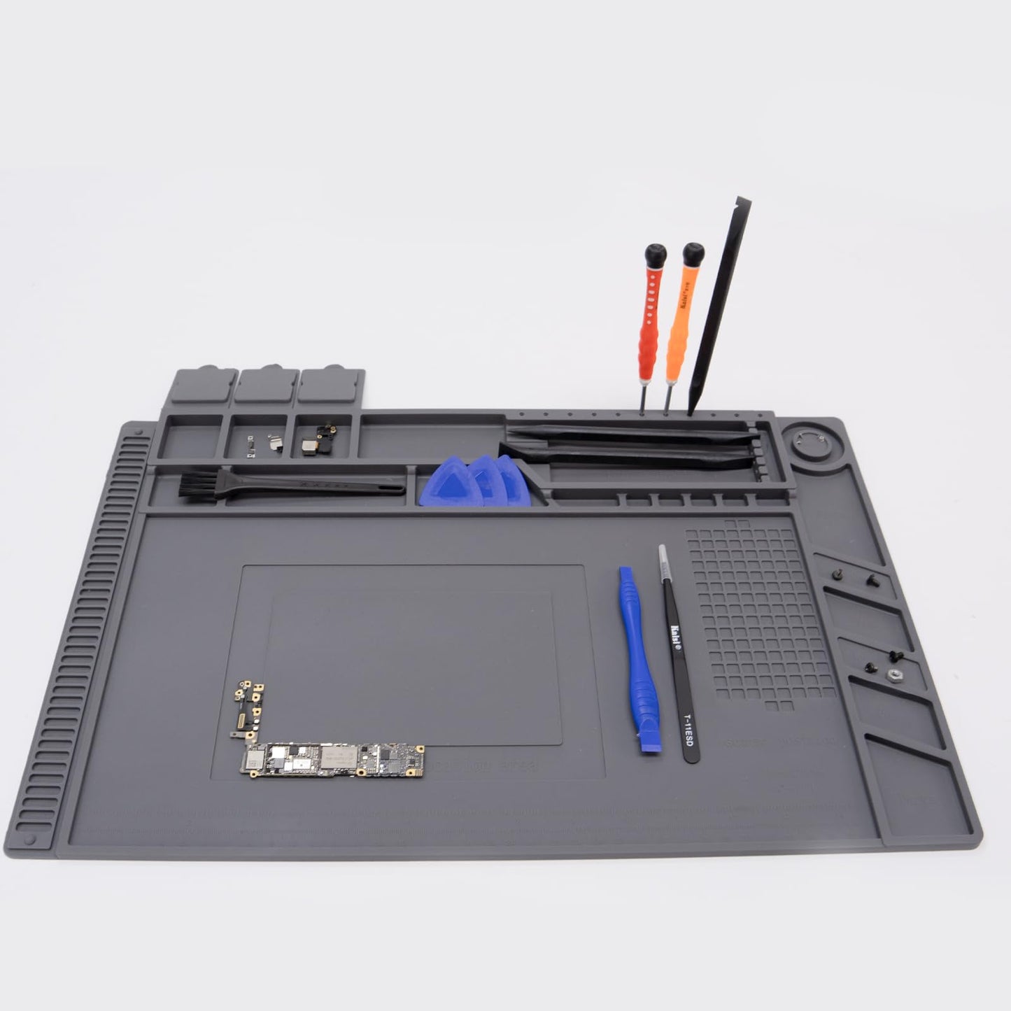 Kaisiking Magnetic Repair Work Mat Premium Silicone Soldering Mat for Soldering, Electronics, Computer Cellphone Repair, BGA Soldering Gun Iron Workbench Protection S160 Mat(Grey)