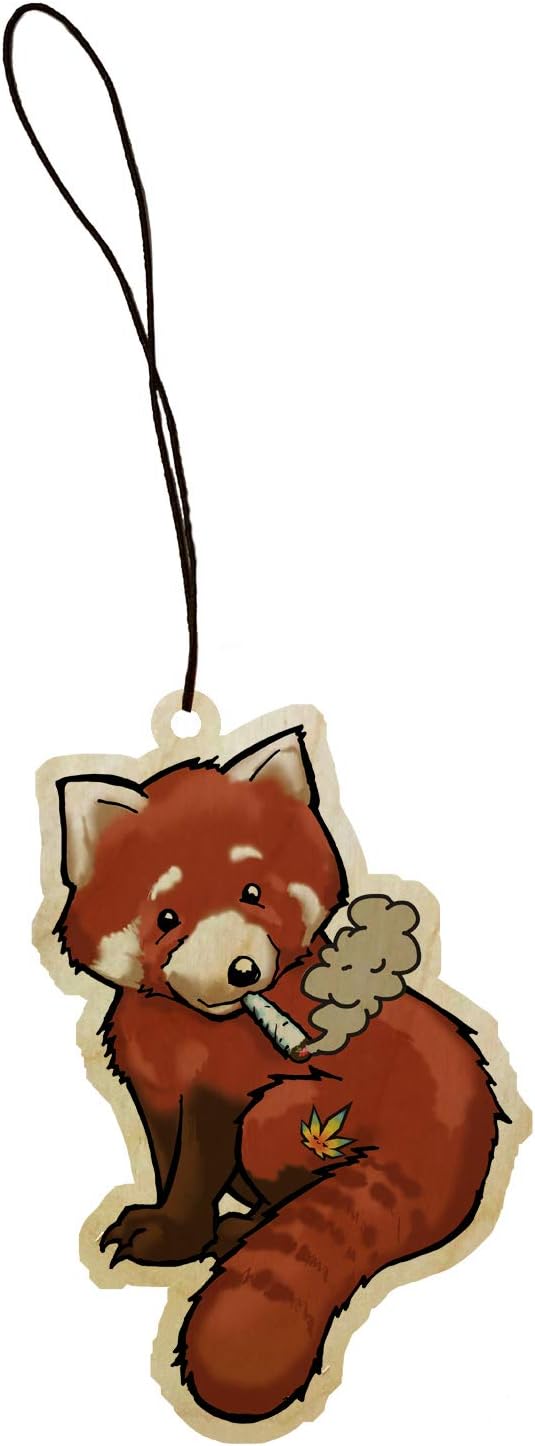 Pot Smoking Pals Cute Cuddly Red Panda, Engraved Printed Wooden Rear View Mirror Car Charm Dangler