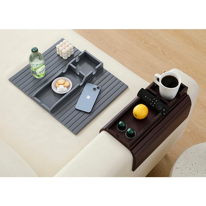 HNLISA Bamboo Couch Cup Holder Arm Tray Table,Foldable Couch Drink Holder Armrest Table,Sofa Arm Rest Tray,Flexible Arm Chair Table Recliners for Drink,Cups, Snacks, Phone, Remote (Mahogany)