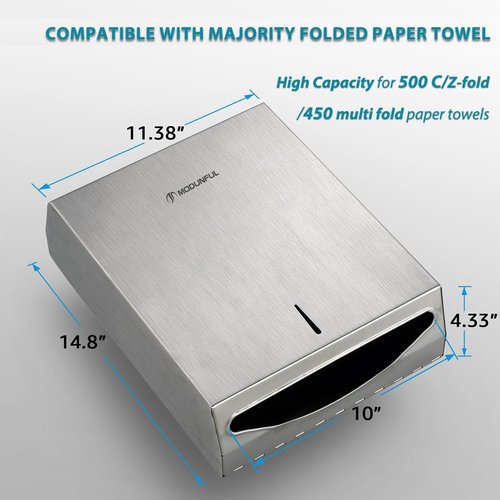 2 Paper Towel Dispenser Wall-Mount - SUS304 Brushed Stainless Steel Commercial Paper Towel Holder with Lock, Large Capacity 400 Multifold/420 C/Z Fold Towels