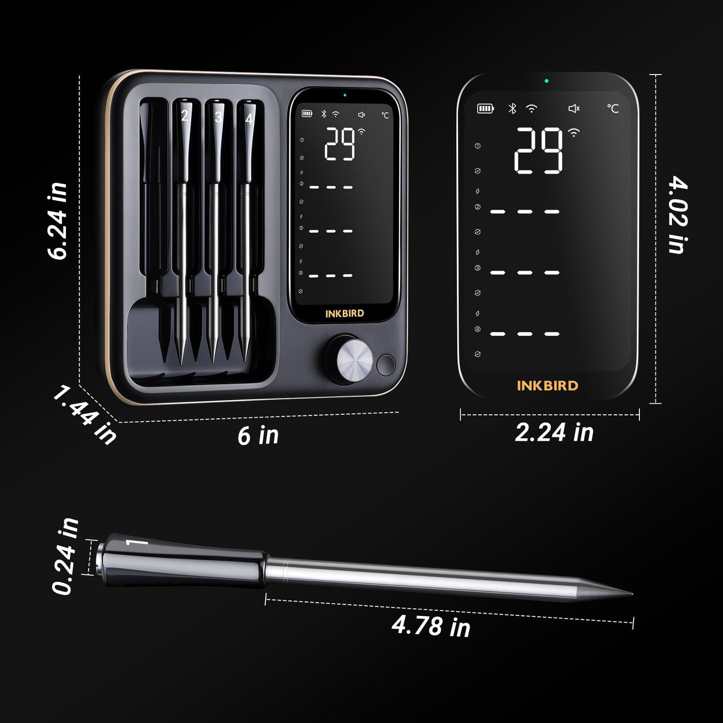 Wireless Meat Thermometer with 4 Probes, INKBIRD WiFi Meat Thermometer Digital Wireless for Rotisserie Grill Oven,Unlimited Range Dishwasher Waterproof Bluetooth Thermometer for iOS & Android
