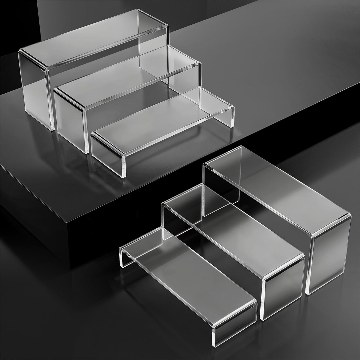 WEITELAI 6 PCS Clear Acrylic Display Risers, Acrylic Risers for Display, Transparent Rectangle Display Stand for Figures, Collectibles, Perfume, Jewelry, Desserts, Cosmetics