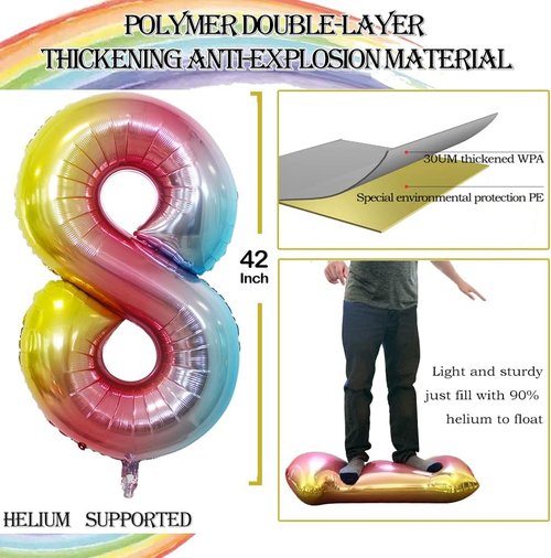 GOER Jumbo 18th Birthday Balloons - 42 Inch Rainbow Foil Helium Decorations for Sweet 18 Party
