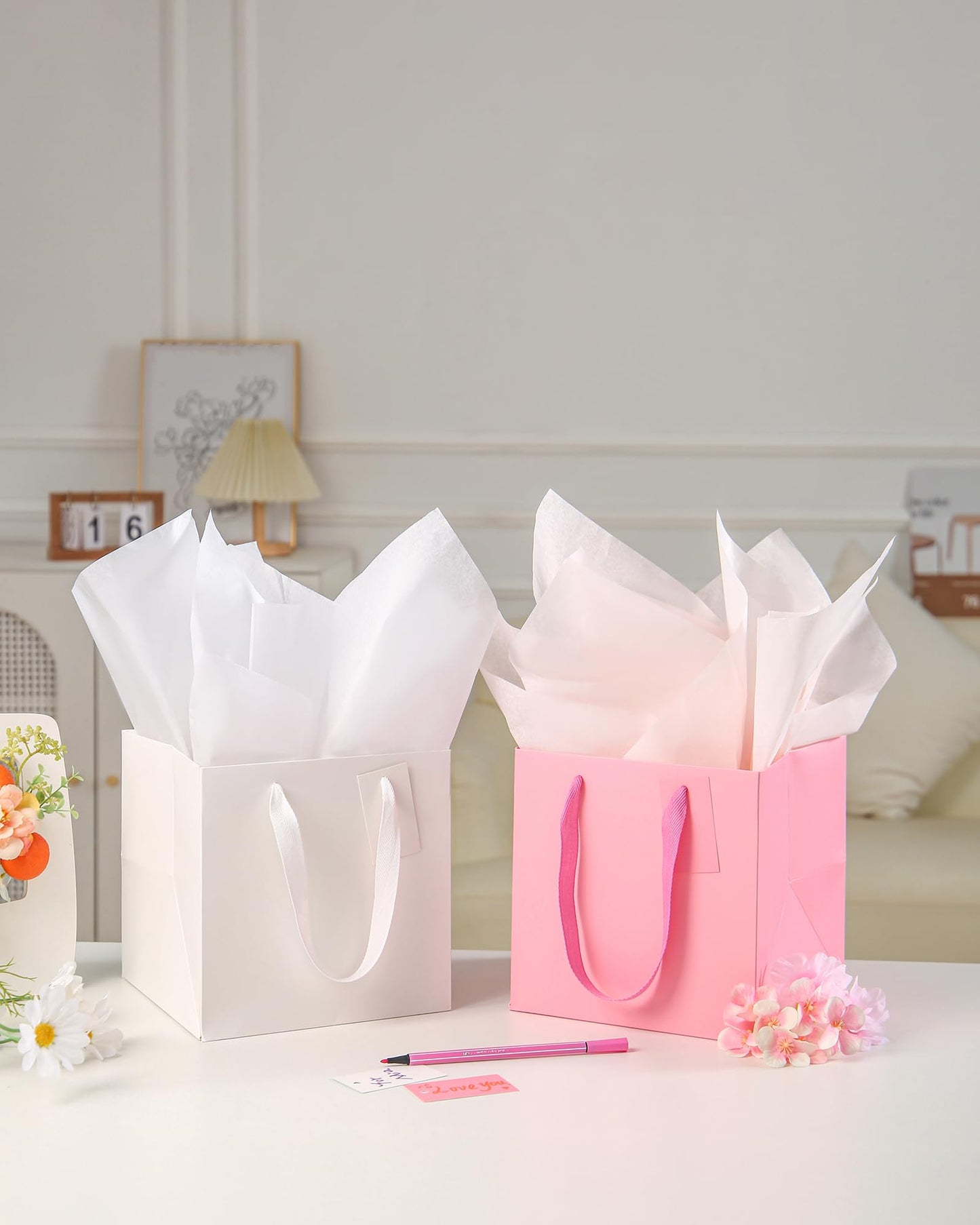 LFCXHTY 10 Pack Square Gift Bags with Tissue Paper Solid Small Orange Gift Bags with Handles for Party Favor Bag (6x6x6 In, Orange)