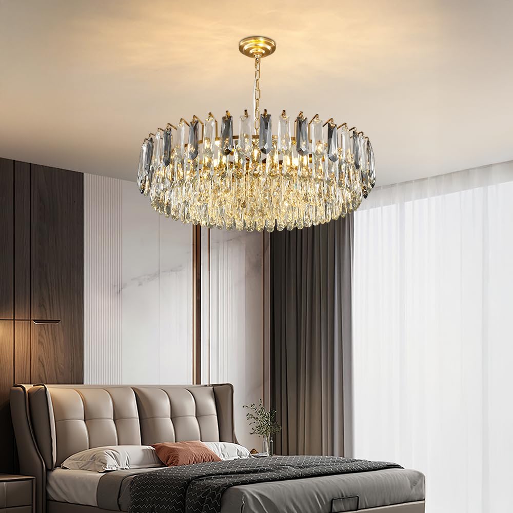 XIAOQIWU 31.5" Gold Crystal Chandeliers Modern3-Tier Luxury Crystal Pendant Light Ceiling Pendant Lighting for Dinning Room Living Room Foyer